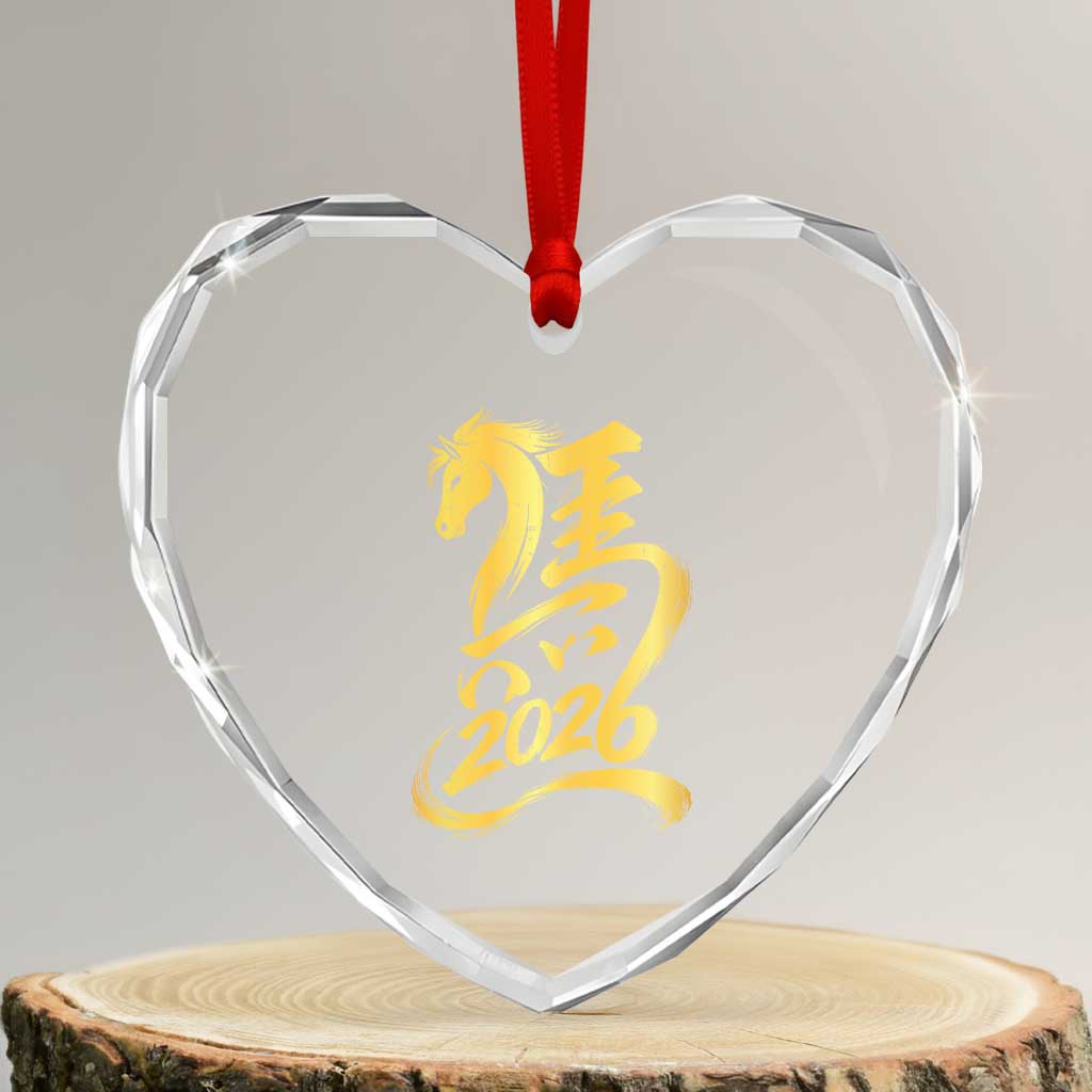 Chinese New Year 2026 Heart Crystal Glass Ornament Year of The Horse Gold Calligraphy Art TS11 Transparent Glass 3'' Heart Print Your Wear