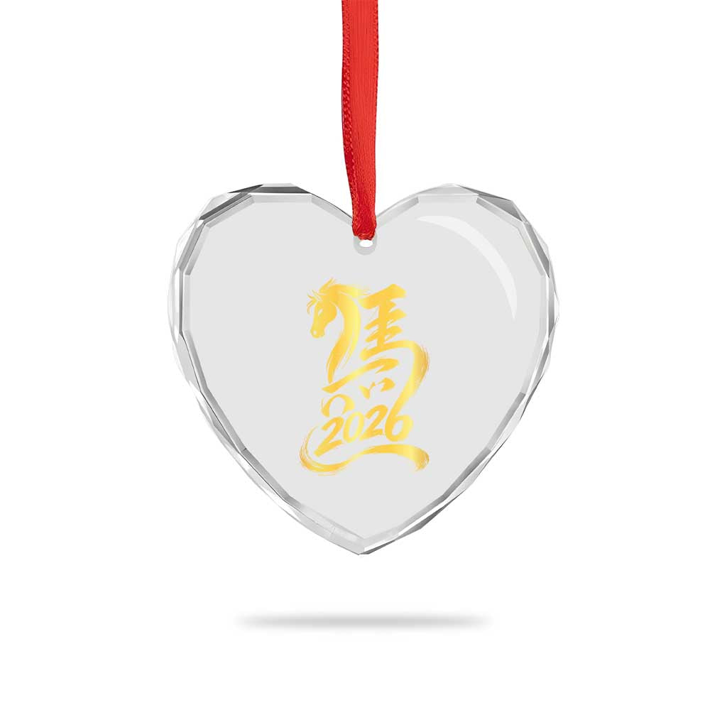 Chinese New Year 2026 Heart Crystal Glass Ornament Year of The Horse Gold Calligraphy Art TS11 Print Your Wear
