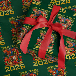 Chinese New Year 2026 Wrapping Paper Roll LYE Year of The Horse TS10 Green Print Your Wear