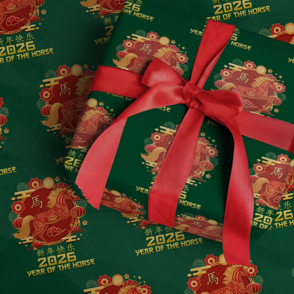 Chinese New Year 2026 Wrapping Paper Roll Year of The Horse TS10 Green Print Your Wear