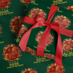 Chinese New Year 2026 Wrapping Paper Roll Year of The Horse TS10 Green Print Your Wear