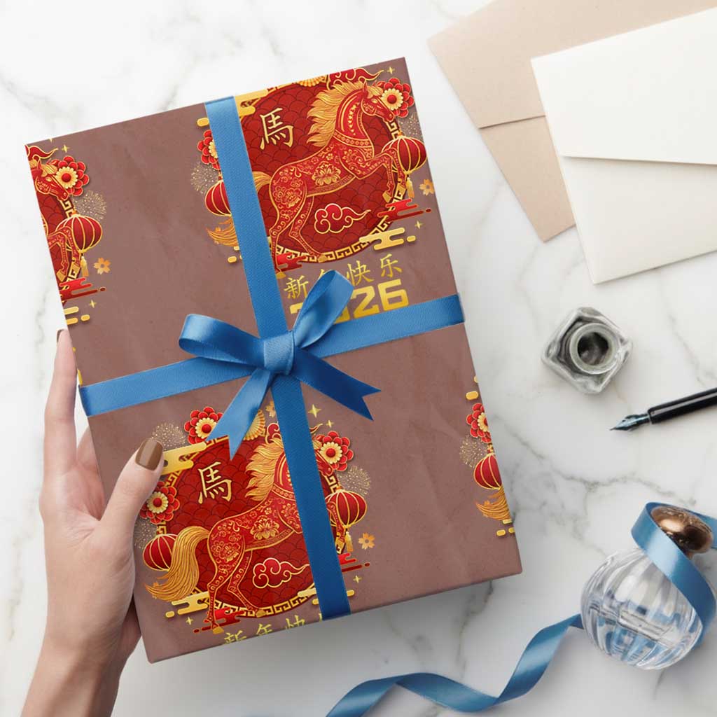 Chinese New Year 2026 Wrapping Paper Roll Year of The Horse TS10 Mocha Print Your Wear