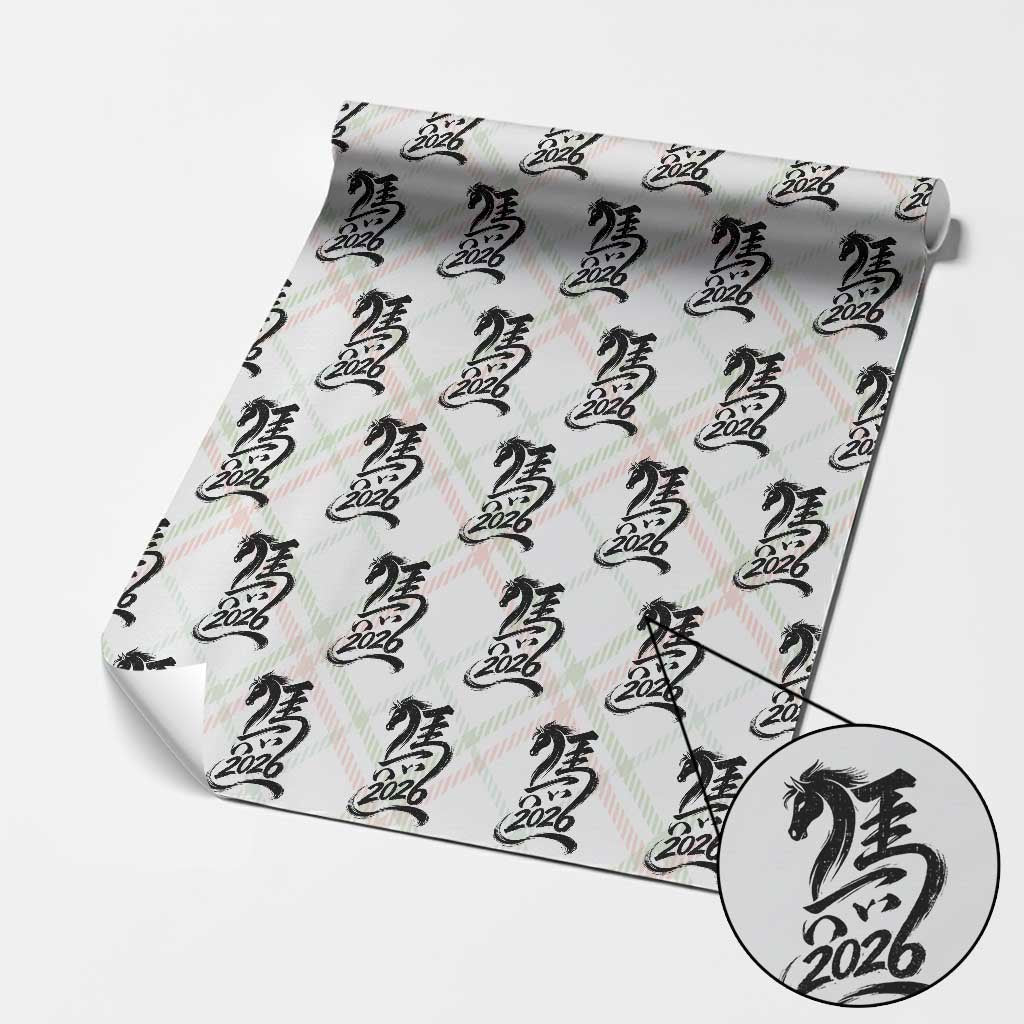 Chinese New Year 2026 Wrapping Paper Roll Year of The Horse Calligraphy Ink Art TS11 Christmas Plaid Print Your Wear