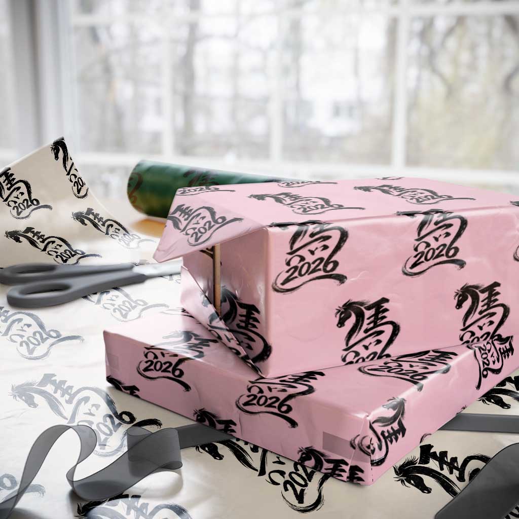 Chinese New Year 2026 Wrapping Paper Roll Year of The Horse Calligraphy Ink Art TS11 Light Pink Print Your Wear