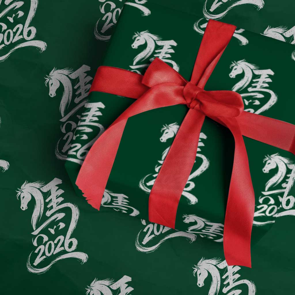 Chinese New Year 2026 Wrapping Paper Roll Year of The Horse Chinese Calligraphy Art TS11 Green Print Your Wear
