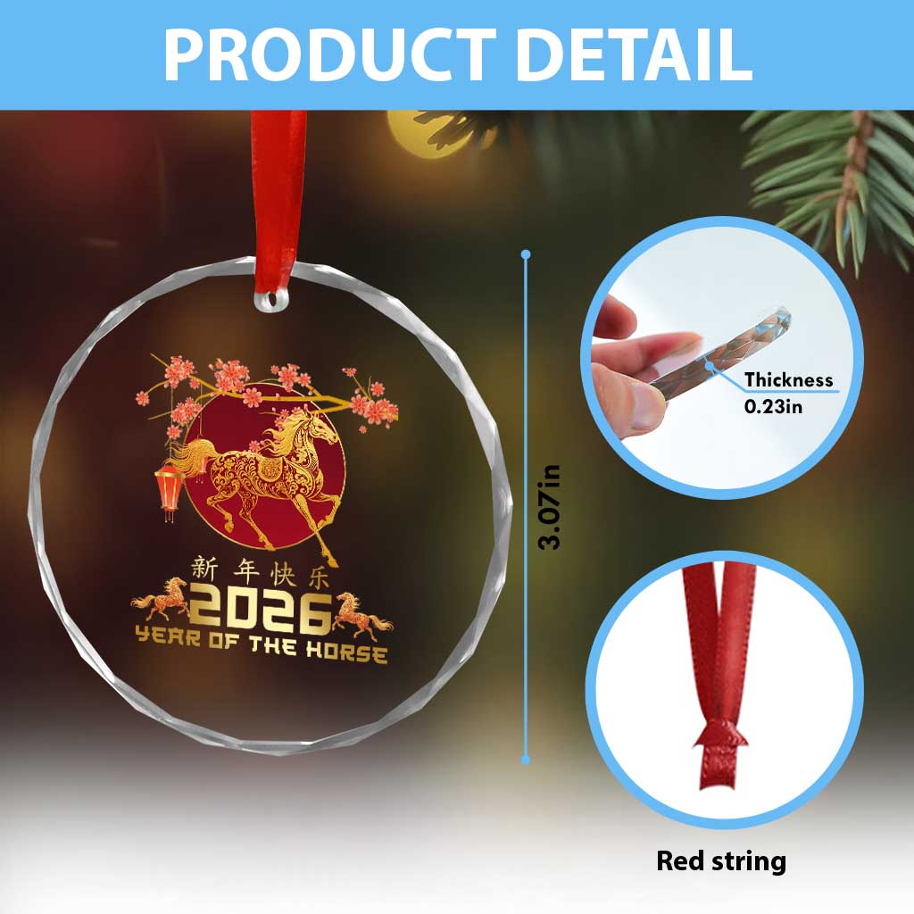 Chinese New Year 2026 Year of The Horse Crystal Glass Ornament Cherry Blossom TS11 Print Your Wear