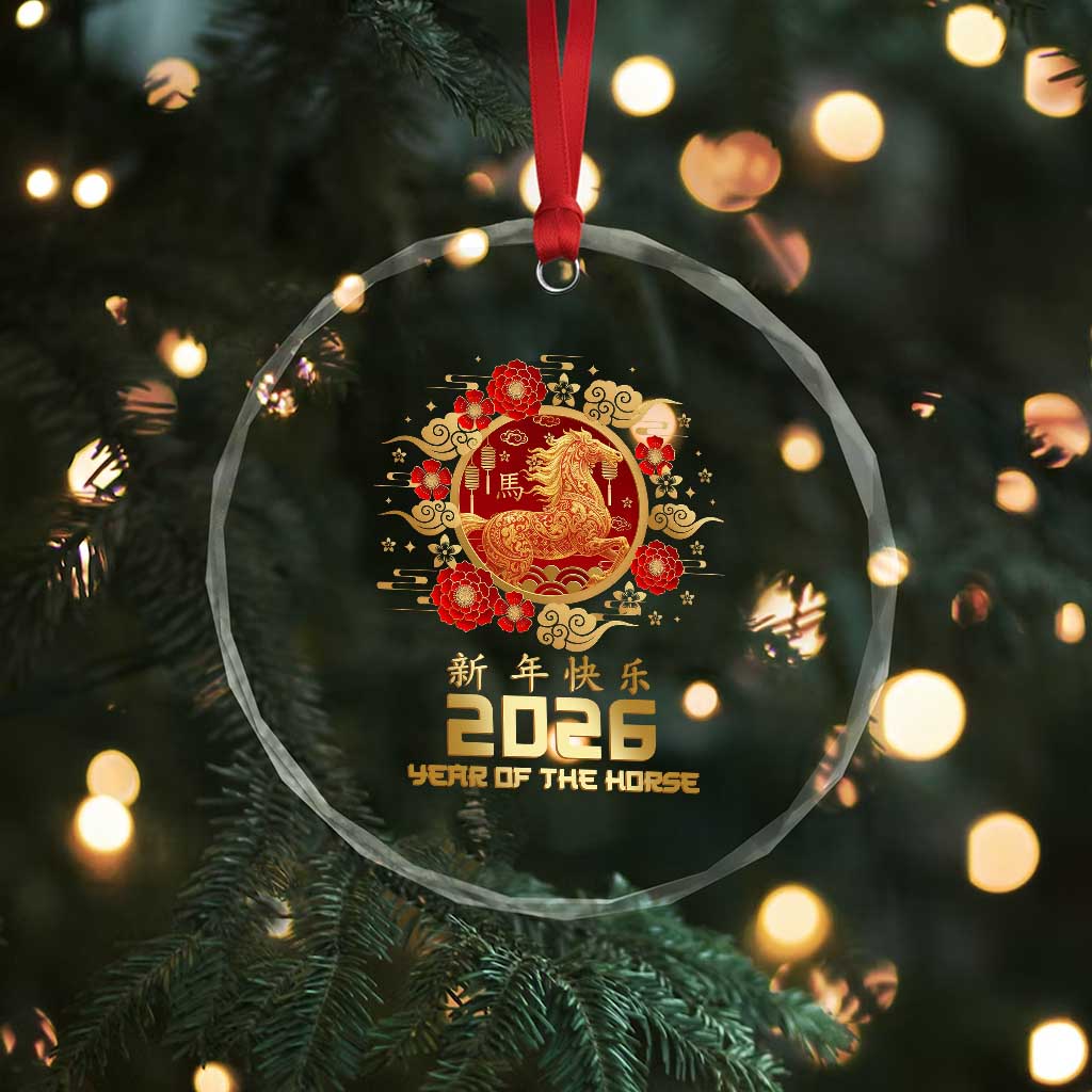 Chinese New Year 2026 Year of The Horse Crystal Glass Ornament - Golden Zodiac Horse TS11 Print Your Wear
