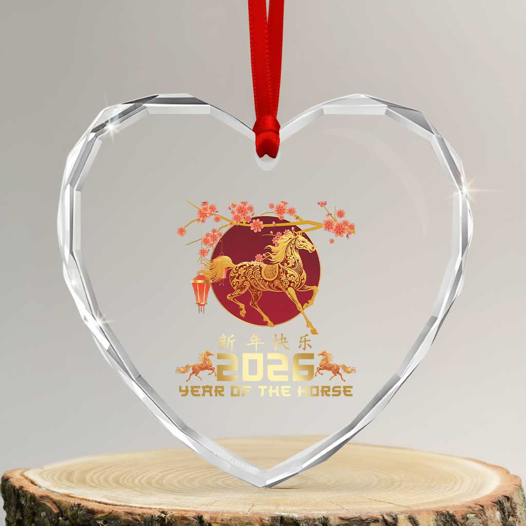 Chinese New Year 2026 Year of The Horse Heart Crystal Glass Ornament Cherry Blossom TS11 Transparent Glass 3'' Heart Print Your Wear