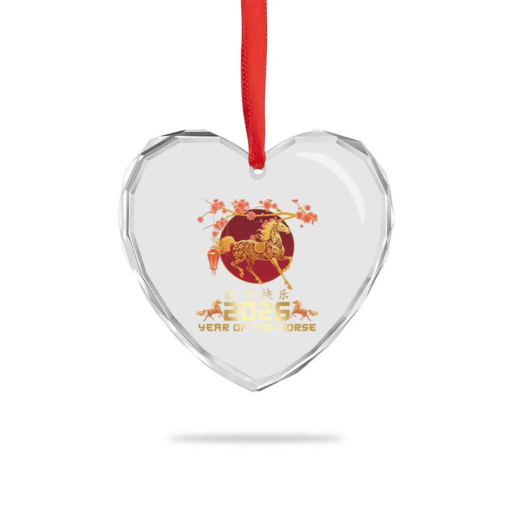 Chinese New Year 2026 Year of The Horse Heart Crystal Glass Ornament Cherry Blossom TS11 Print Your Wear