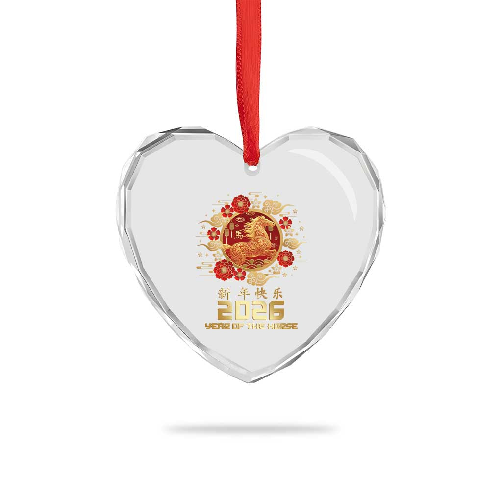 Chinese New Year 2026 Year of The Horse Heart Crystal Glass Ornament Golden Zodiac Horse TS11 Print Your Wear