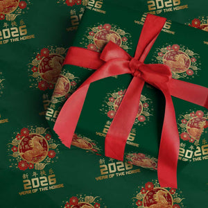 Chinese New Year 2026 Year of The Horse Wrapping Paper Roll Golden Zodiac Horse TS11 Green Print Your Wear