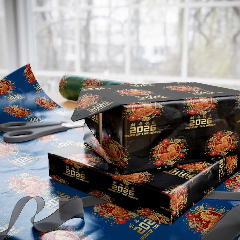 Chinese New Year 2026 Year of The Horse Wrapping Paper Roll Golden Zodiac Horse TS11 Black Print Your Wear
