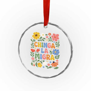 Chinga La Migra Crystal Glass Ornament Funny Boho Floral Resist Retro Pro Immigration TS10 Print Your Wear