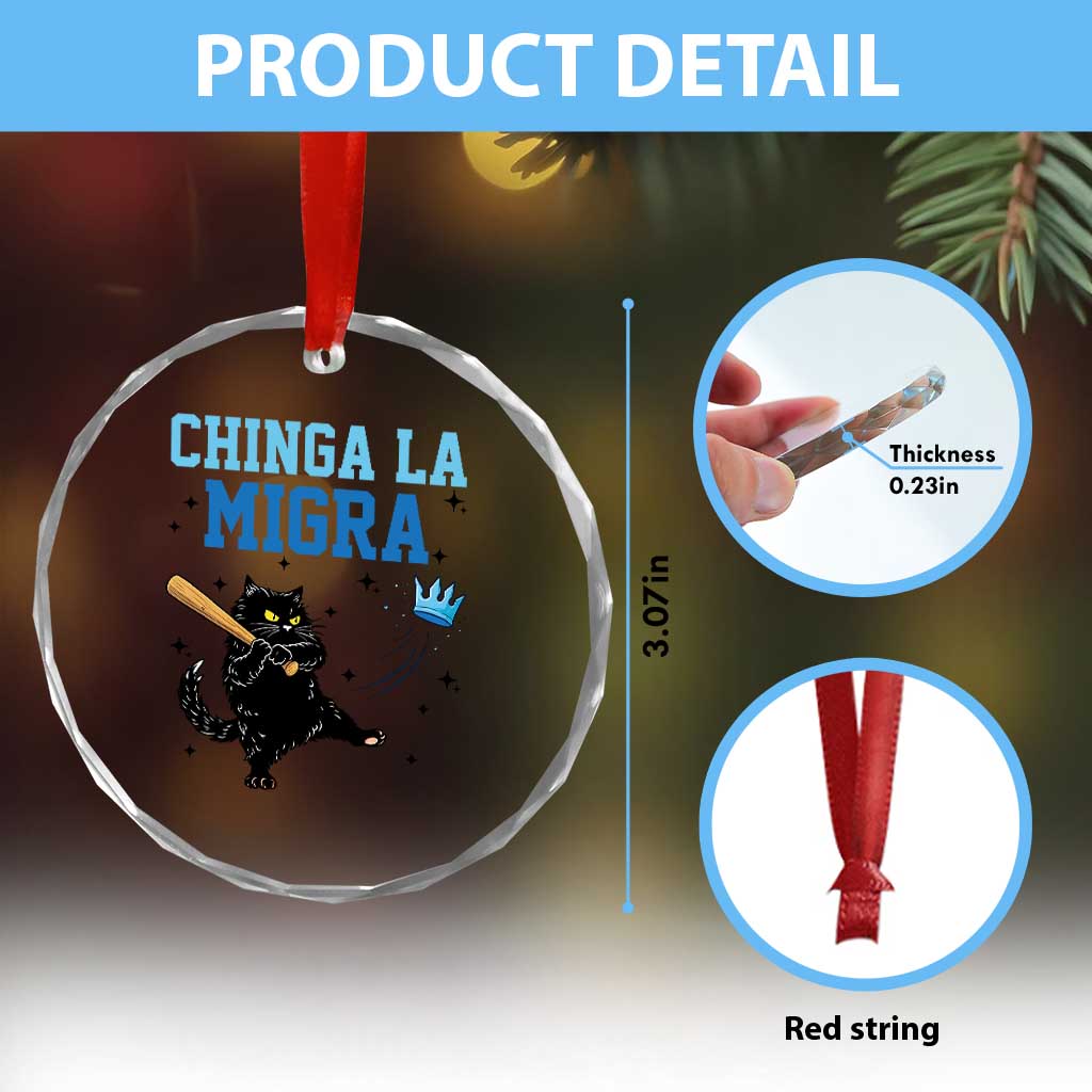 Chinga La Migra Crystal Glass Ornament Funny Protest Cat Minneapolis Support Gift TS12 Print Your Wear