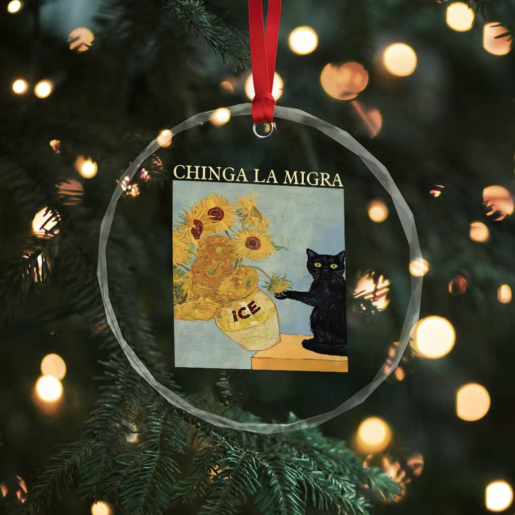 Chinga la Migra Crystal Glass Ornament Subtle FDT Black Cat Meme Van Gogh Art TS10 Print Your Wear
