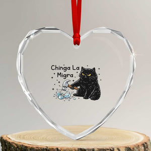 Chinga La Migra Heart Crystal Glass Ornament Funny Cat Immigration Support TS12 Transparent Glass 3'' Heart Print Your Wear