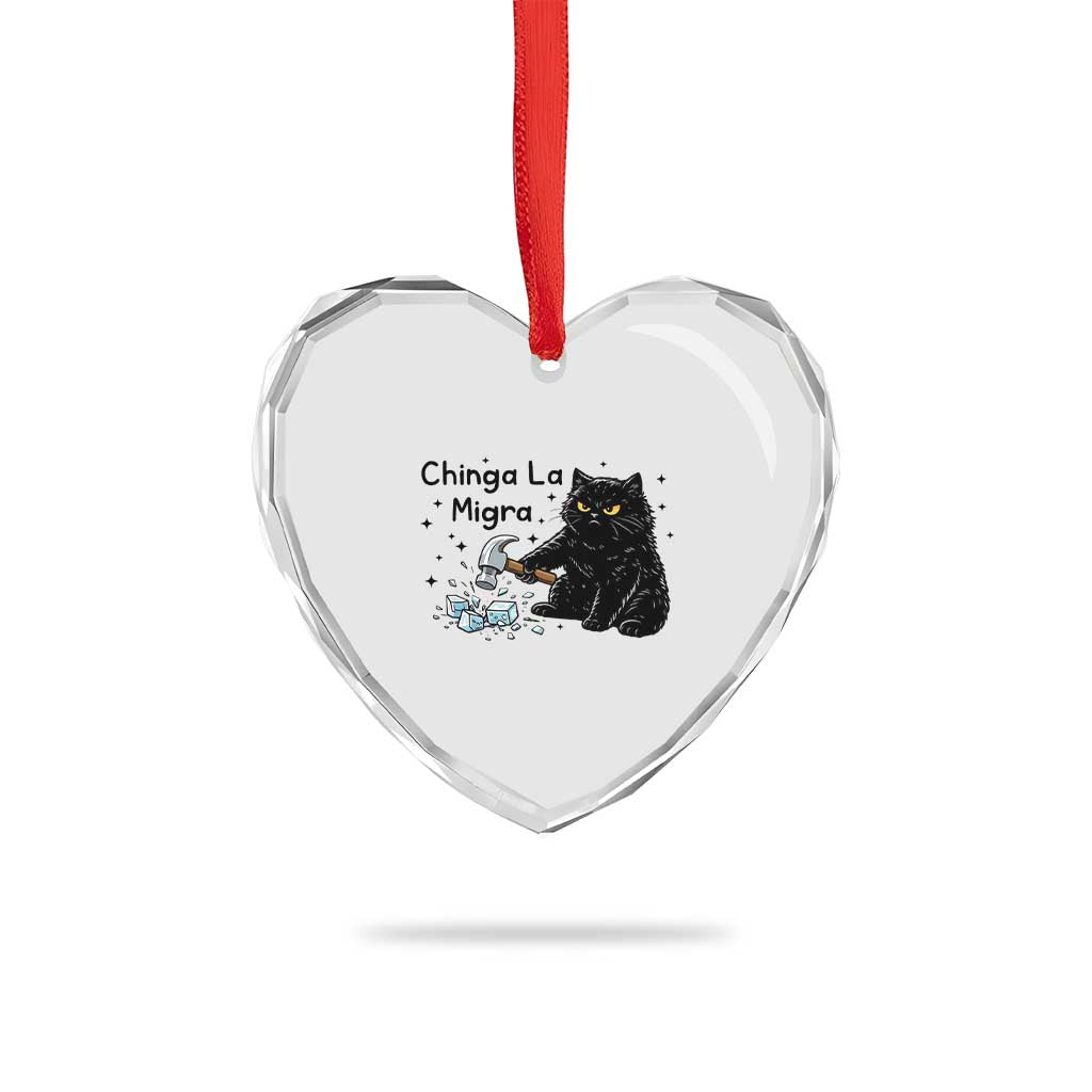 Chinga La Migra Heart Crystal Glass Ornament Funny Cat Immigration Support TS12 Print Your Wear