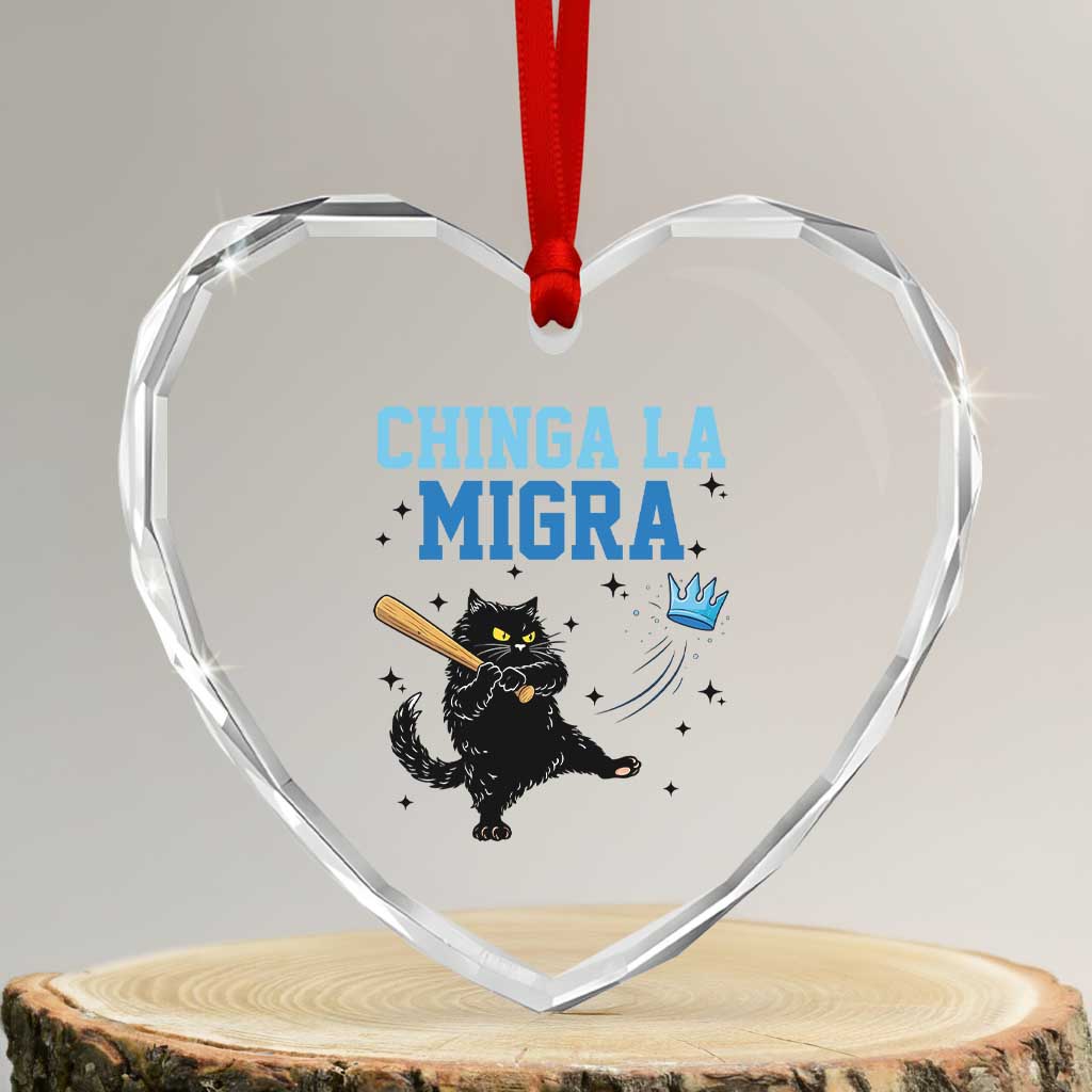 Chinga La Migra Heart Crystal Glass Ornament Funny Protest Cat Minneapolis Support Gift TS12 Transparent Glass 3'' Heart Print Your Wear