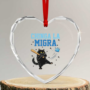 Chinga La Migra Heart Crystal Glass Ornament Funny Protest Cat Minneapolis Support Gift TS12 Transparent Glass 3'' Heart Print Your Wear