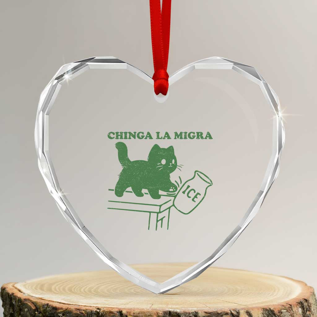 Chinga la Migra Heart Crystal Glass Ornament Funny Subtle FDT Cat Meme TS10 Transparent Glass 3'' Heart Print Your Wear