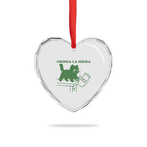 Chinga la Migra Heart Crystal Glass Ornament Funny Subtle FDT Cat Meme TS10 Print Your Wear