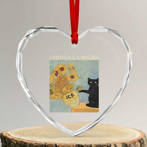 Chinga la Migra Heart Crystal Glass Ornament Subtle FDT Black Cat Meme Van Gogh Art TS10 Transparent Glass 3'' Heart Print Your Wear