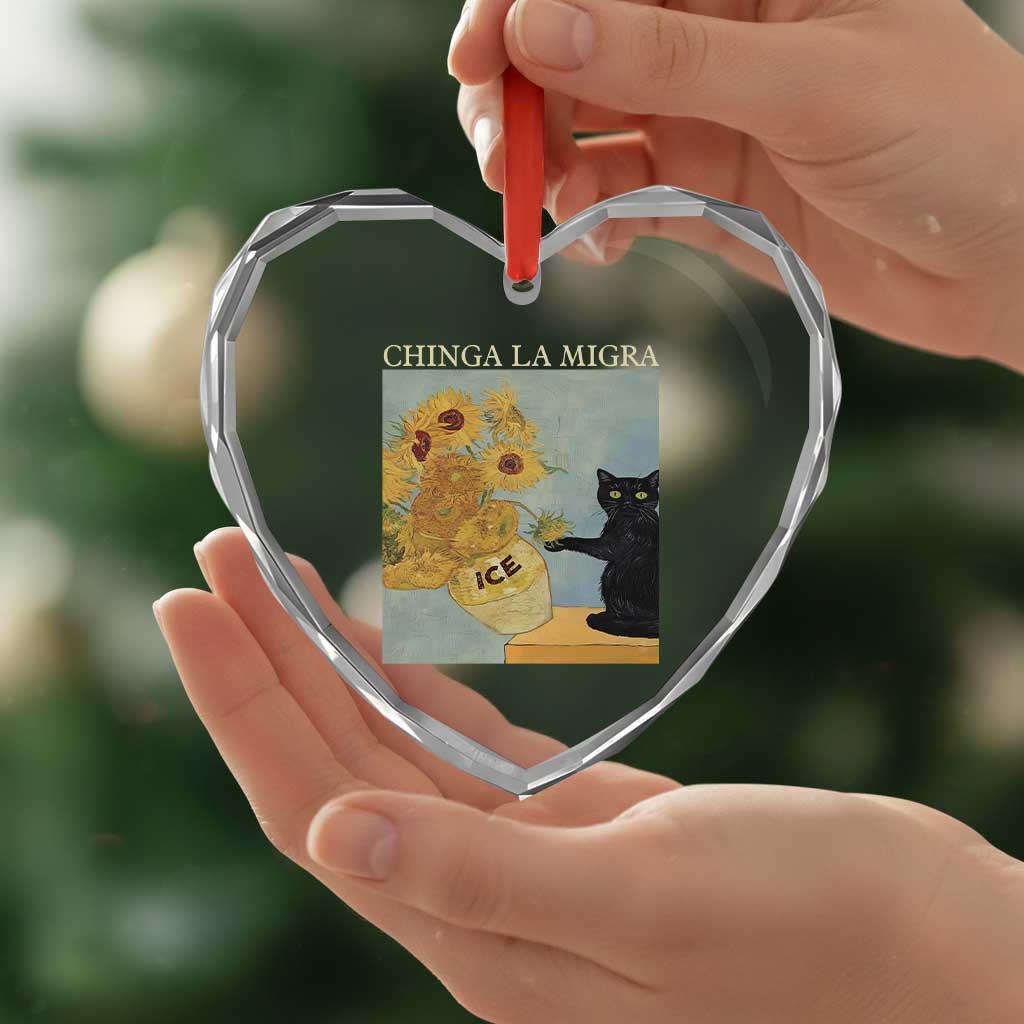 Chinga la Migra Heart Crystal Glass Ornament Subtle FDT Black Cat Meme Van Gogh Art TS10 Print Your Wear