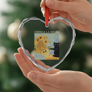 Chinga la Migra Heart Crystal Glass Ornament Subtle FDT Black Cat Meme Van Gogh Art TS10 Print Your Wear