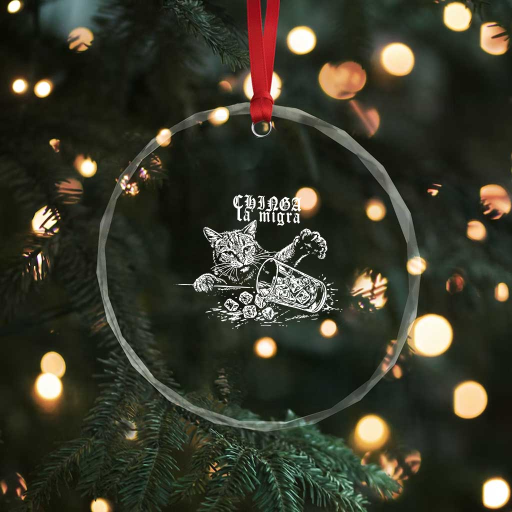 Chinga La Migra Protest Cat Crystal Glass Ornament Spanish Resistance Against Ice TS02 Print Your Wear