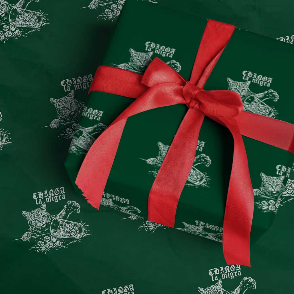 Chinga La Migra Protest Cat Wrapping Paper Roll Spanish Resistance Against Ice TS02 Green Print Your Wear