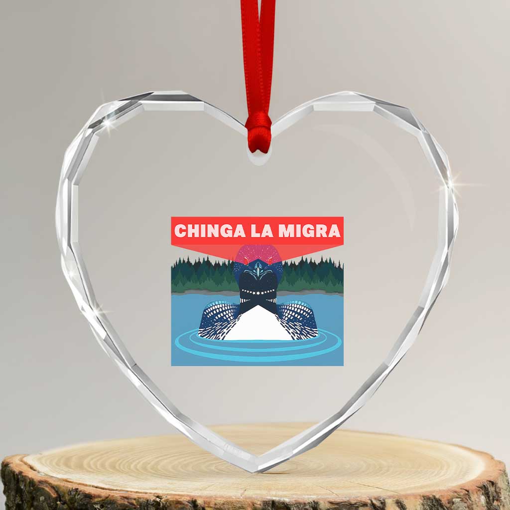 Chinga La Migra Red Eye Laser Loon Heart Crystal Glass Ornament Political Resist Ice Minnesota Protest TS02 Transparent Glass 3'' Heart Print Your Wear