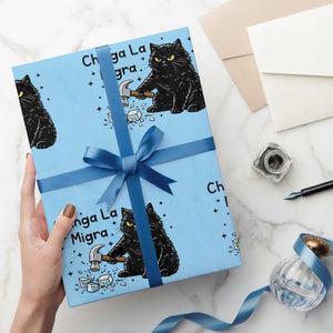 Chinga La Migra Wrapping Paper Roll Funny Cat Immigration Support TS12 Light Blue Print Your Wear