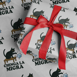 Chinga La Migra Wrapping Paper Roll Funny Immigration Rights Cat Political TS11 White Print Your Wear