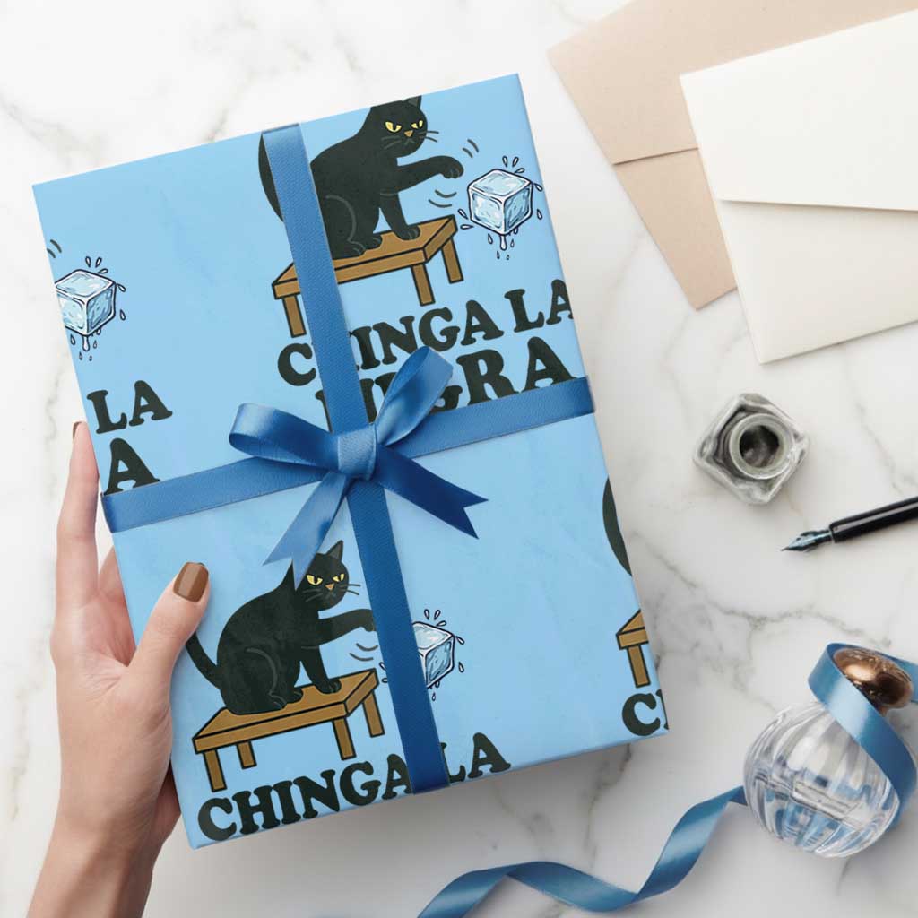 Chinga La Migra Wrapping Paper Roll Funny Immigration Rights Cat Political TS11 Light Blue Print Your Wear