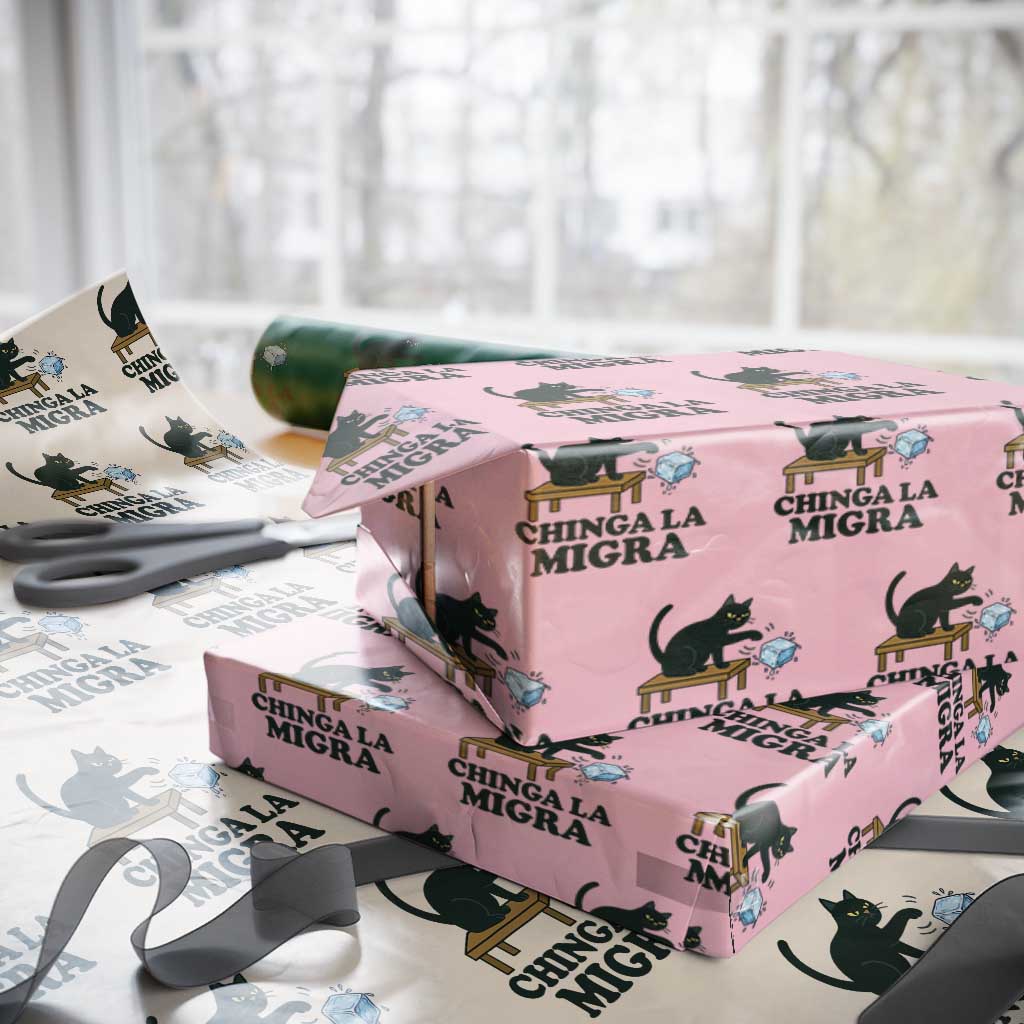 Chinga La Migra Wrapping Paper Roll Funny Immigration Rights Cat Political TS11 Light Pink Print Your Wear