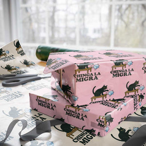 Chinga La Migra Wrapping Paper Roll Funny Immigration Rights Cat Political TS11 Light Pink Print Your Wear