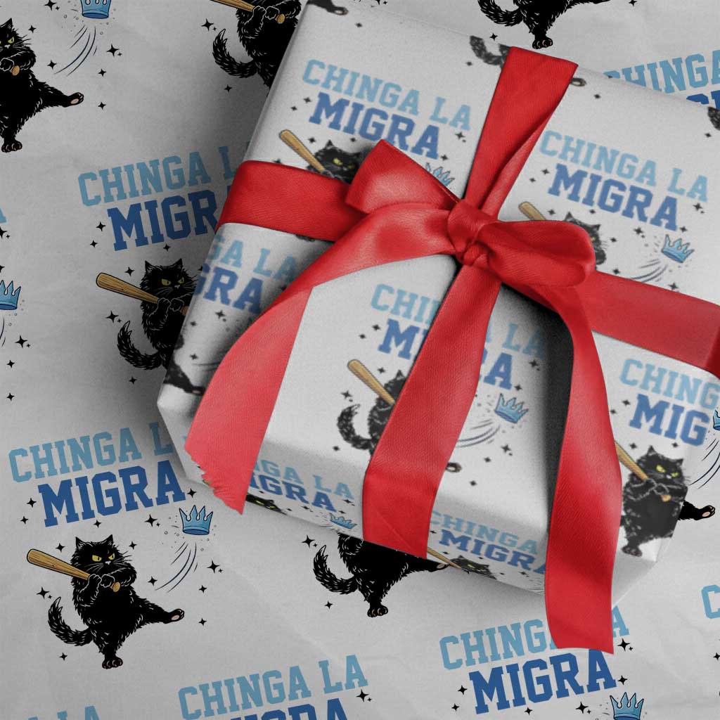 Chinga La Migra Wrapping Paper Roll Funny Protest Cat Minneapolis Support Gift TS12 White Print Your Wear
