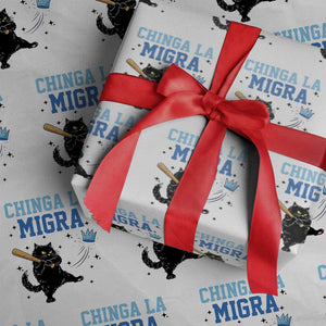 Chinga La Migra Wrapping Paper Roll Funny Protest Cat Minneapolis Support Gift TS12 White Print Your Wear