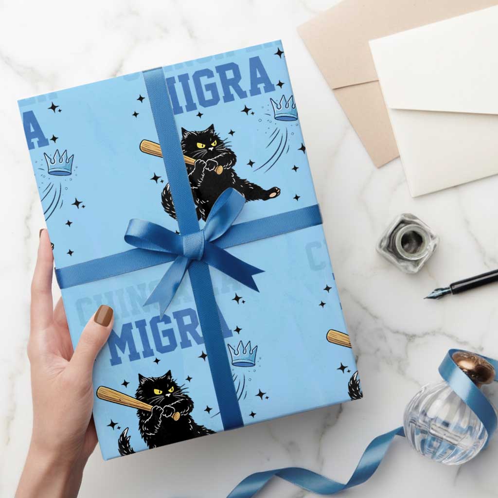 Chinga La Migra Wrapping Paper Roll Funny Protest Cat Minneapolis Support Gift TS12 Light Blue Print Your Wear