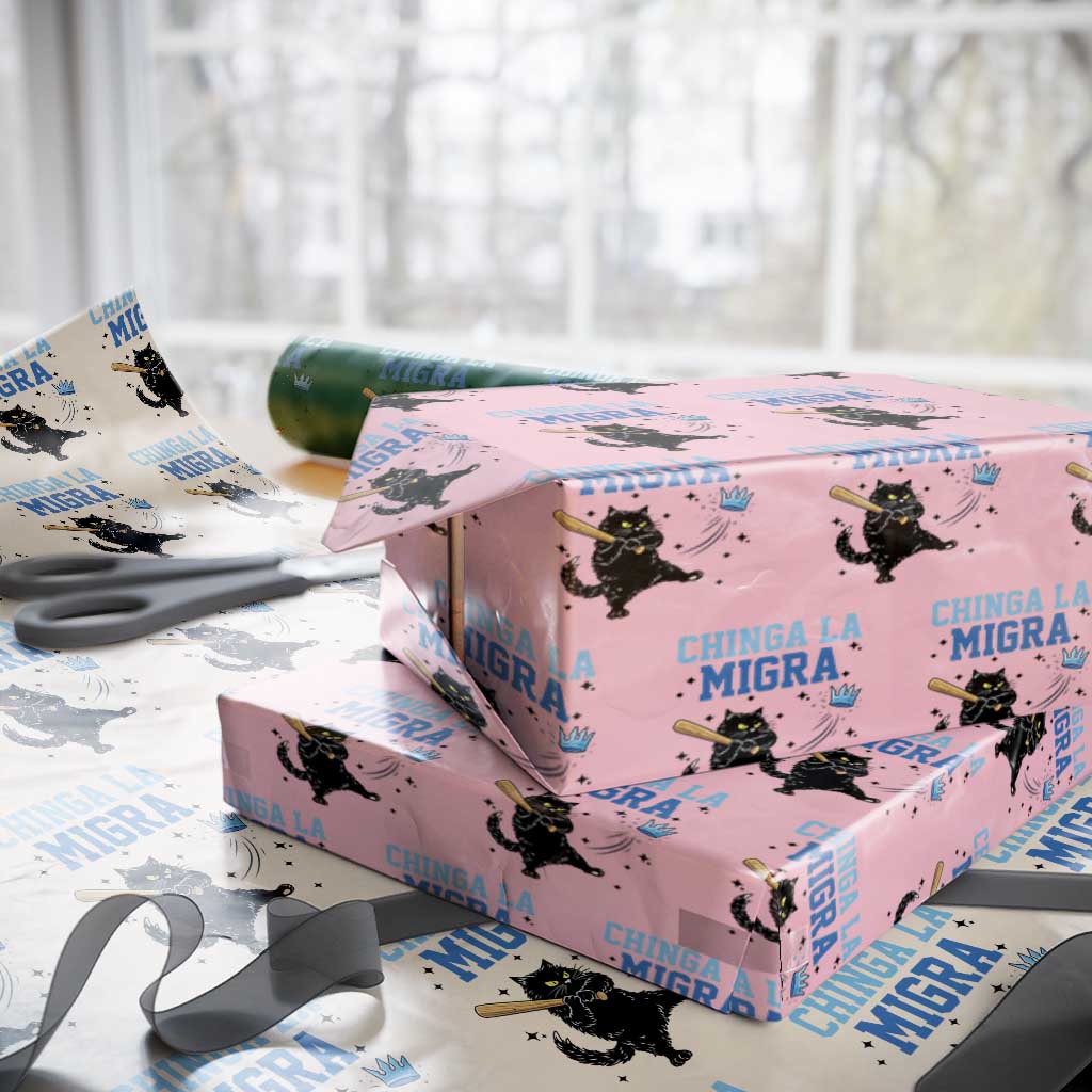 Chinga La Migra Wrapping Paper Roll Funny Protest Cat Minneapolis Support Gift TS12 Light Pink Print Your Wear