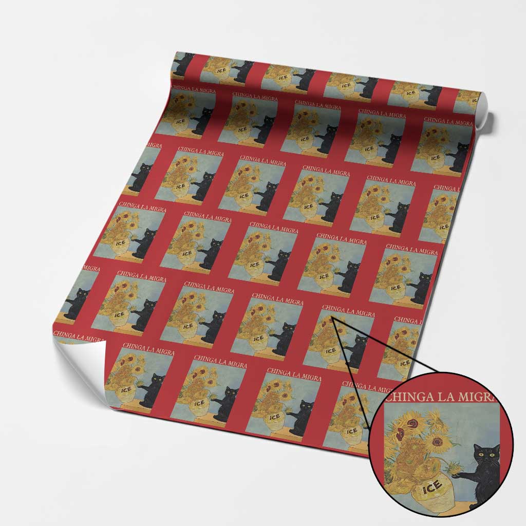 Chinga la Migra Wrapping Paper Roll Subtle FDT Black Cat Meme Van Gogh Art TS10 Red Print Your Wear