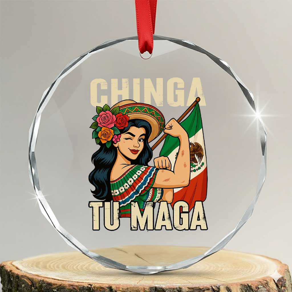 Chinga Tu Maga Protest Crystal Glass Ornament Funny Mexican Women TS14 Transparent Glass 3'' Circle Print Your Wear