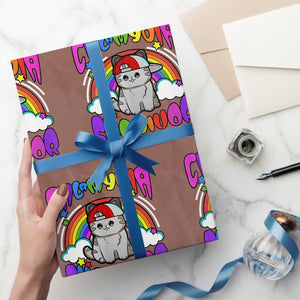 Chlamydia Survivor Cat Meme Wrapping Paper Roll Funny Y2K Inappropriate Humor TS02 Mocha Print Your Wear