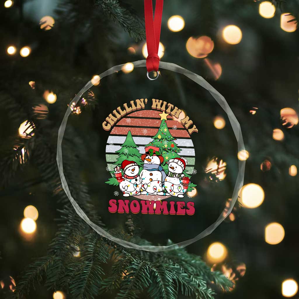 Chrismas Snowman Crystal Glass Ornament Chillin' With My Snowmies Retro Xmas Vibe TS02 Print Your Wear