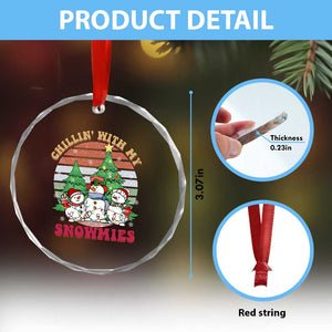 Chrismas Snowman Crystal Glass Ornament Chillin' With My Snowmies Retro Xmas Vibe TS02 Print Your Wear