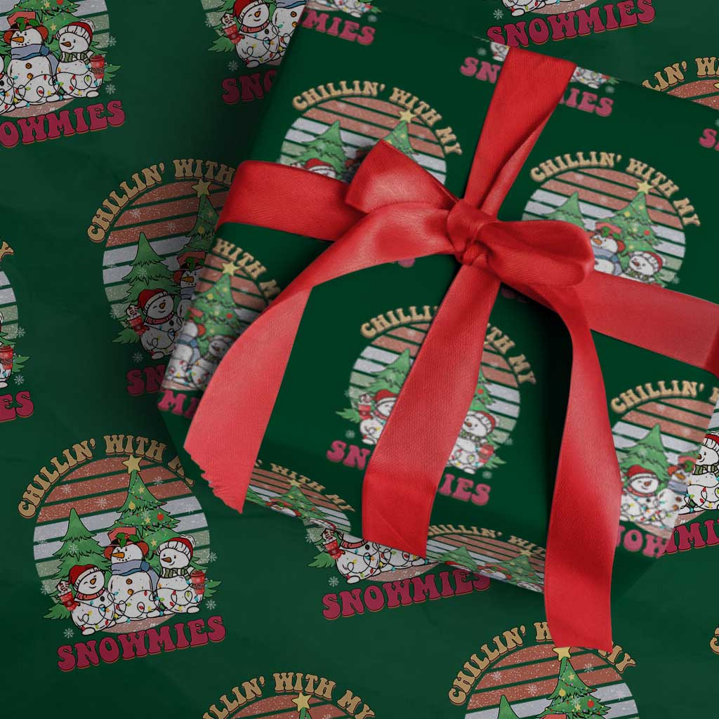 Chrismas Snowman Wrapping Paper Roll Chillin' With My Snowmies Retro Xmas Vibe TS02 Green Print Your Wear