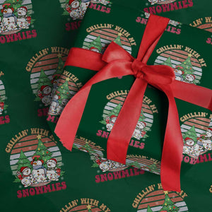 Chrismas Snowman Wrapping Paper Roll Chillin' With My Snowmies Retro Xmas Vibe TS02 Green Print Your Wear