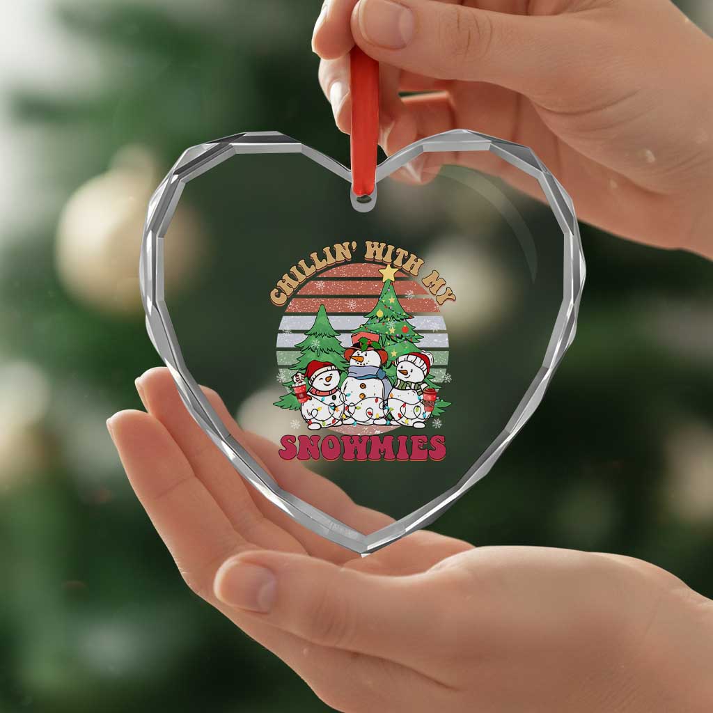 Chrismas Snowman Heart Crystal Glass Ornament Chillin' With My Snowmies Retro Xmas Vibe TS02 Print Your Wear