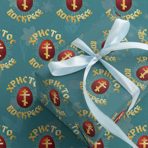 Christ He is Risen Wrapping Paper Roll Khristos Voskress Russian Orthodox Easter Red Eggs TS11 Teal Print Your Wear