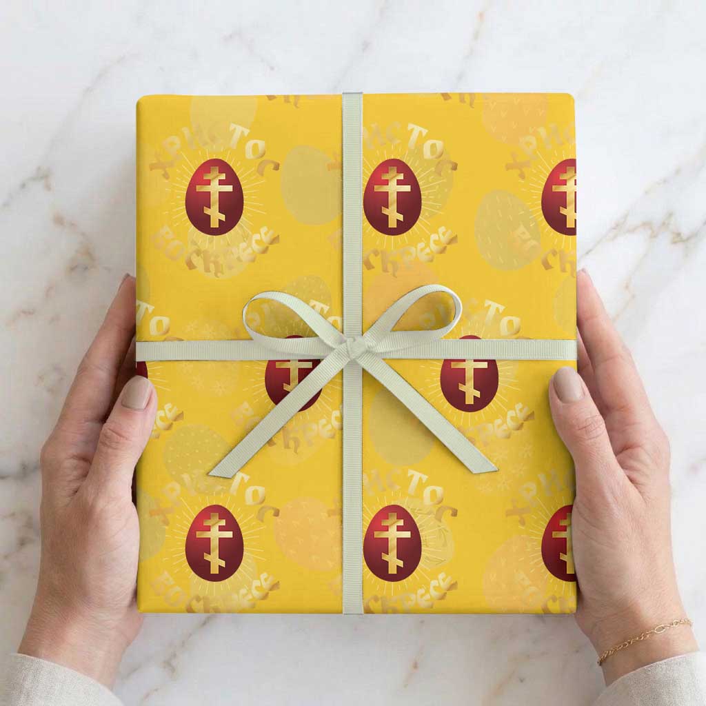 Christ He is Risen Wrapping Paper Roll Khristos Voskress Russian Orthodox Easter Red Eggs TS11 Yellow Print Your Wear